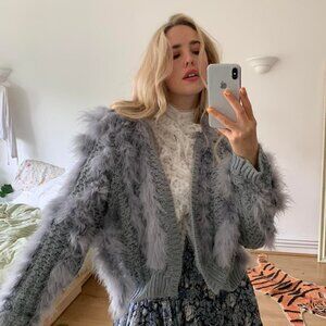 Women's Blue Fur Cardigan